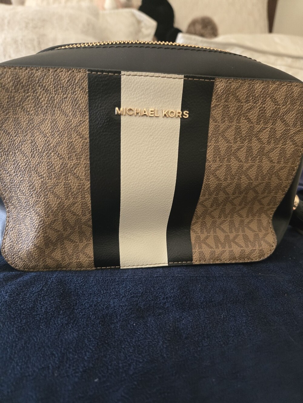 Michael Kors Brown Logo Crossbody with Black and Cream Center Stripe - Picture 5 of 7